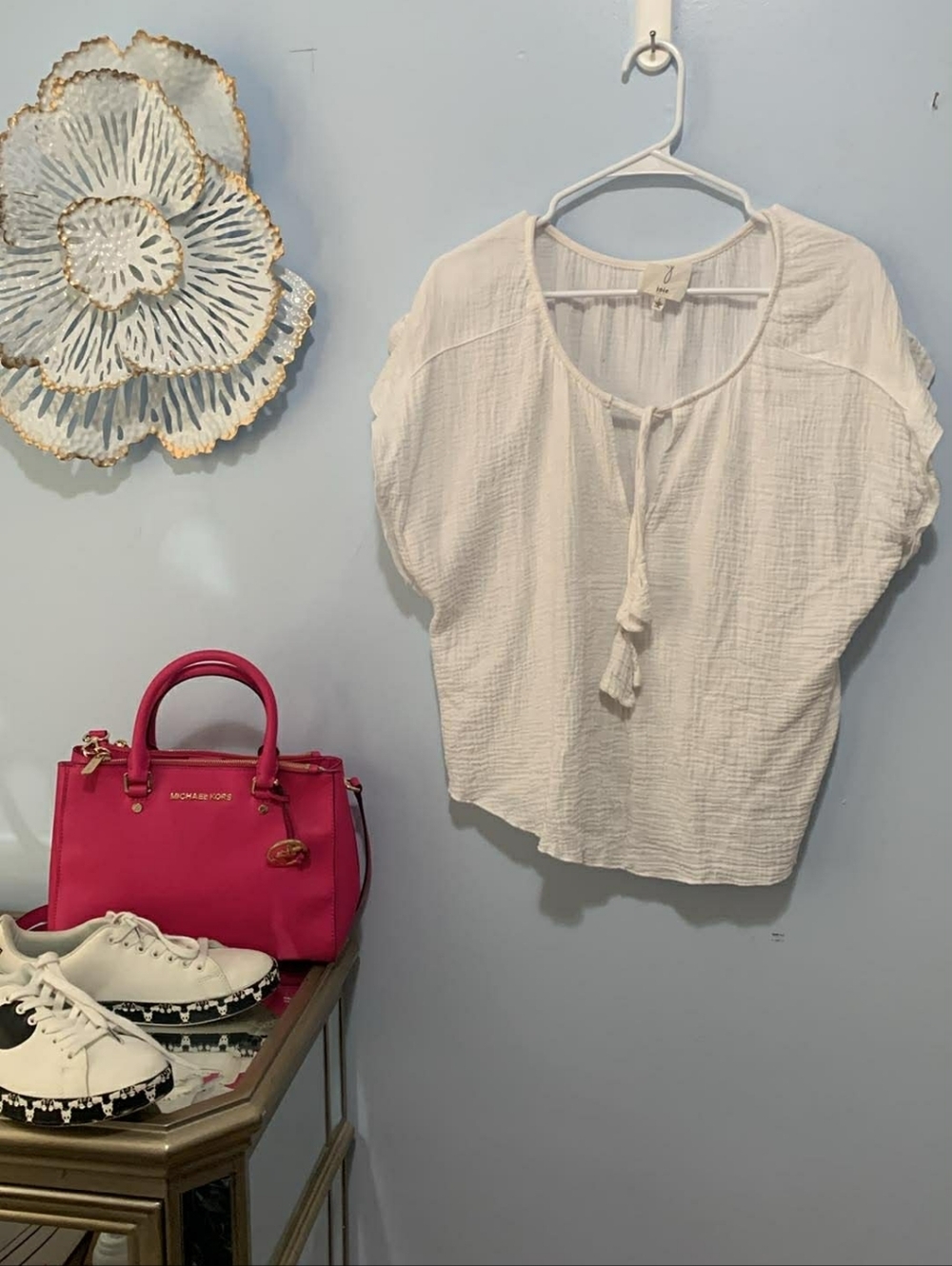 Joie Lightweight Cream Peasant Tie-Neck Top